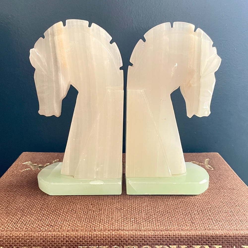 Vintage Onyx Horse Head Bookends